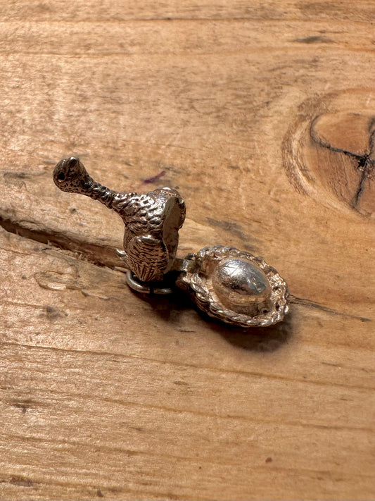 Vintage Nesting Geese Articulated 925 Silver Charm Pendant