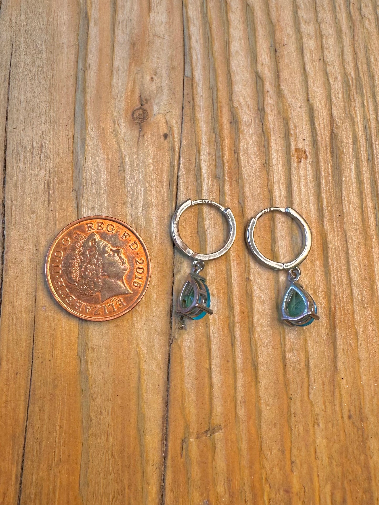 Blue Stone Dangle Hoops 925 Sterling Silver Earrings