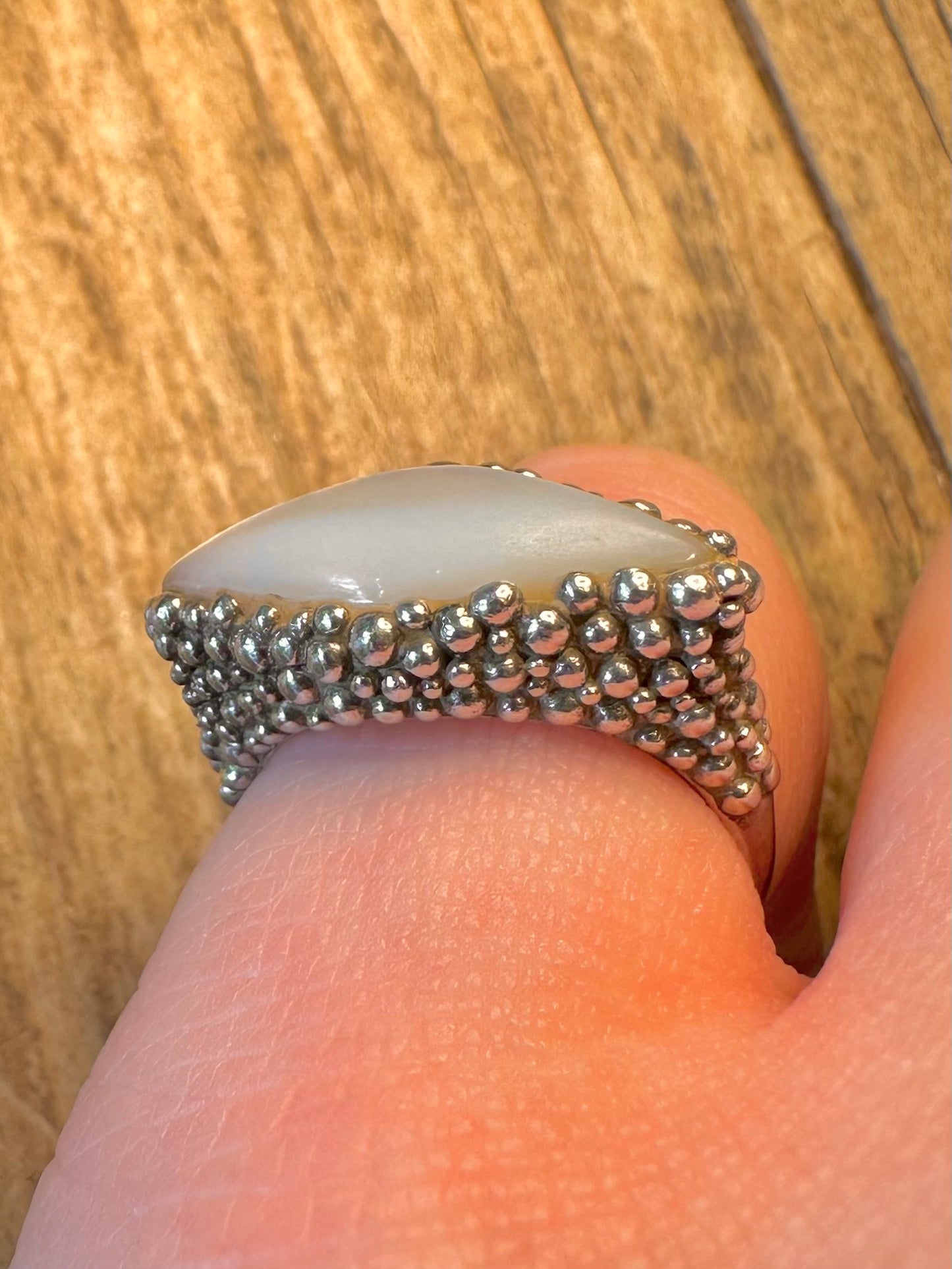 Perlmutt-Blasen-Effekt 925 Sterling Silber Ring Größe N