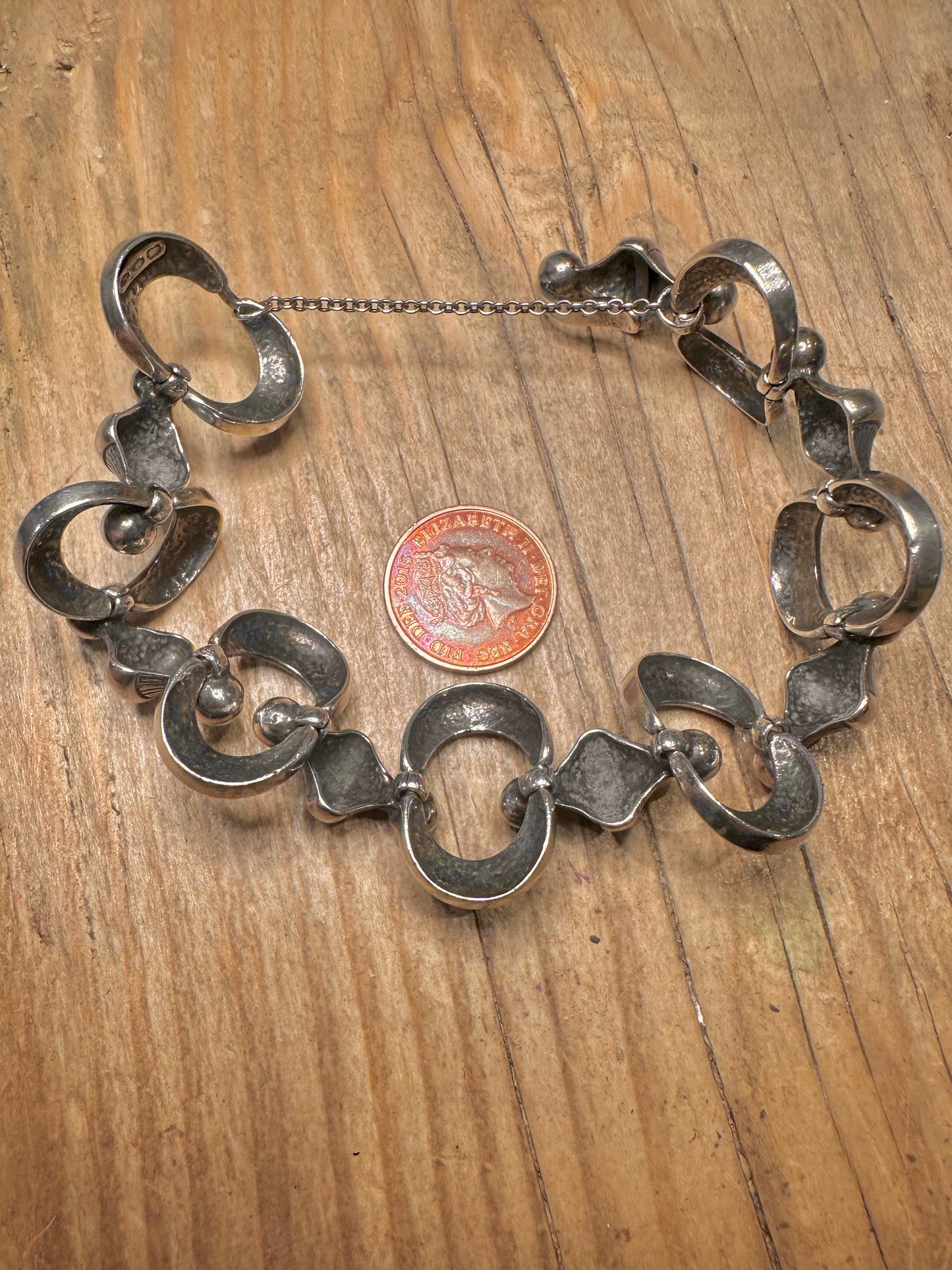 Vintage UNOAERRE Unique Chain Hook Clasp 925 Sterling Silver 7.5 inch Bracelet