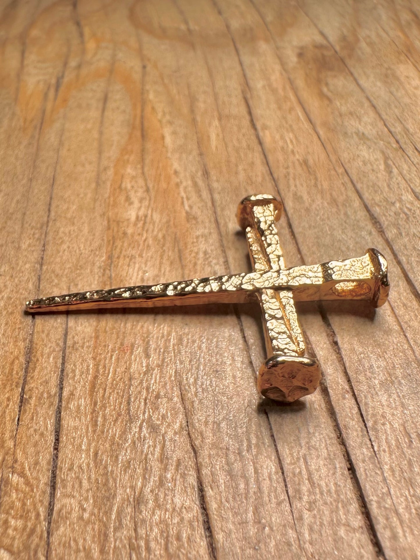 Vintage Textured Nail Cross Gold on 925 Sterling Silver Pendant