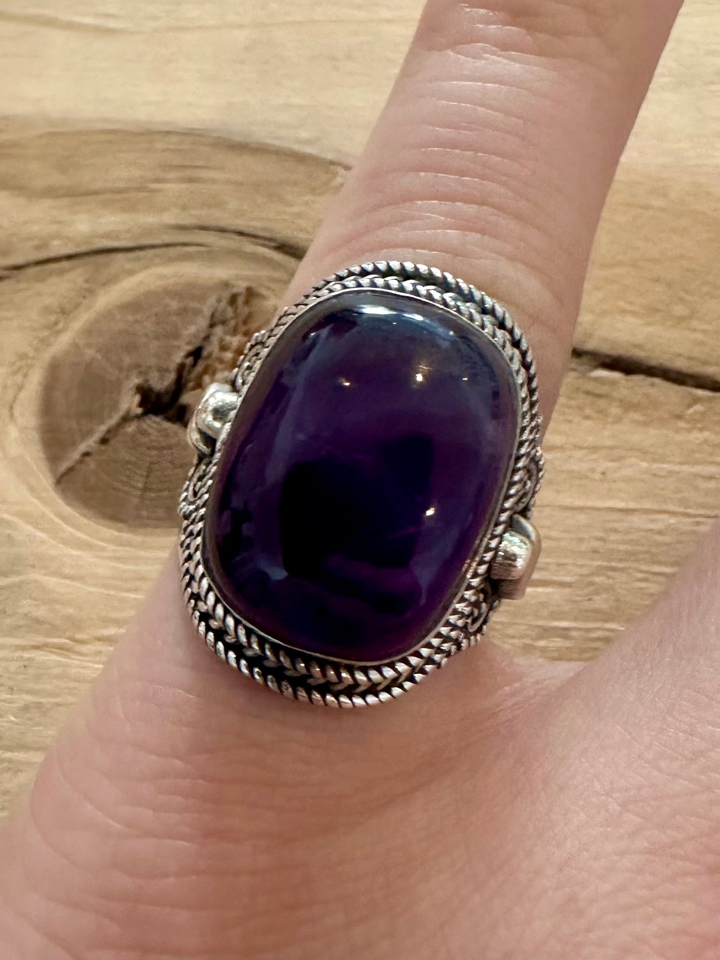 Vintage Tribal Amethyst 925 Silver Size N Ring