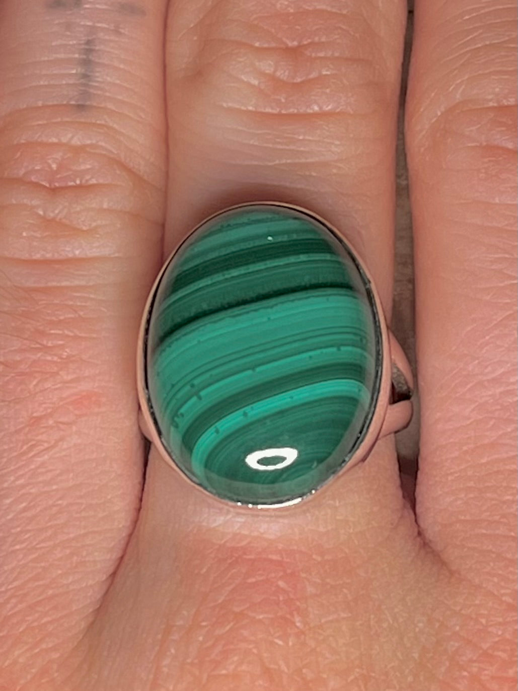 Oval Malachite 925 Sterling Silver Size K Ring