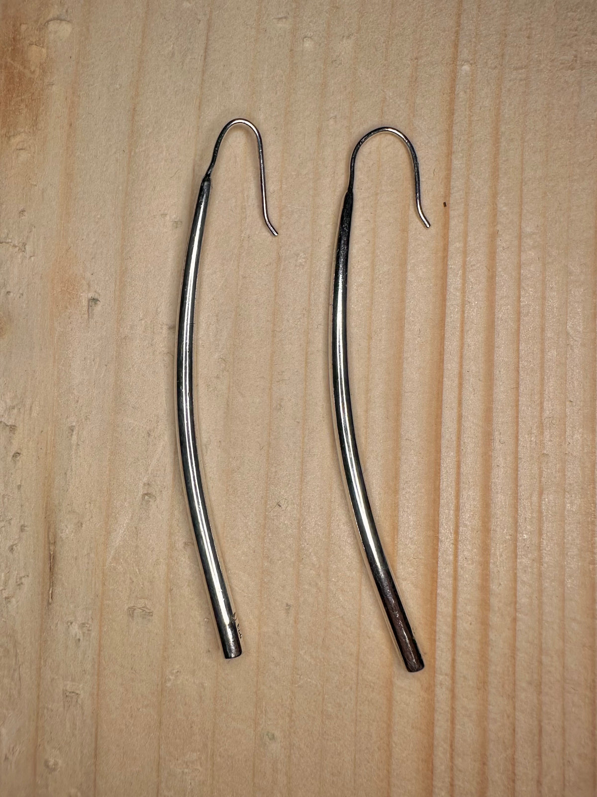 Curved Silver Bar Drop 925 Sterling Silver Earrings