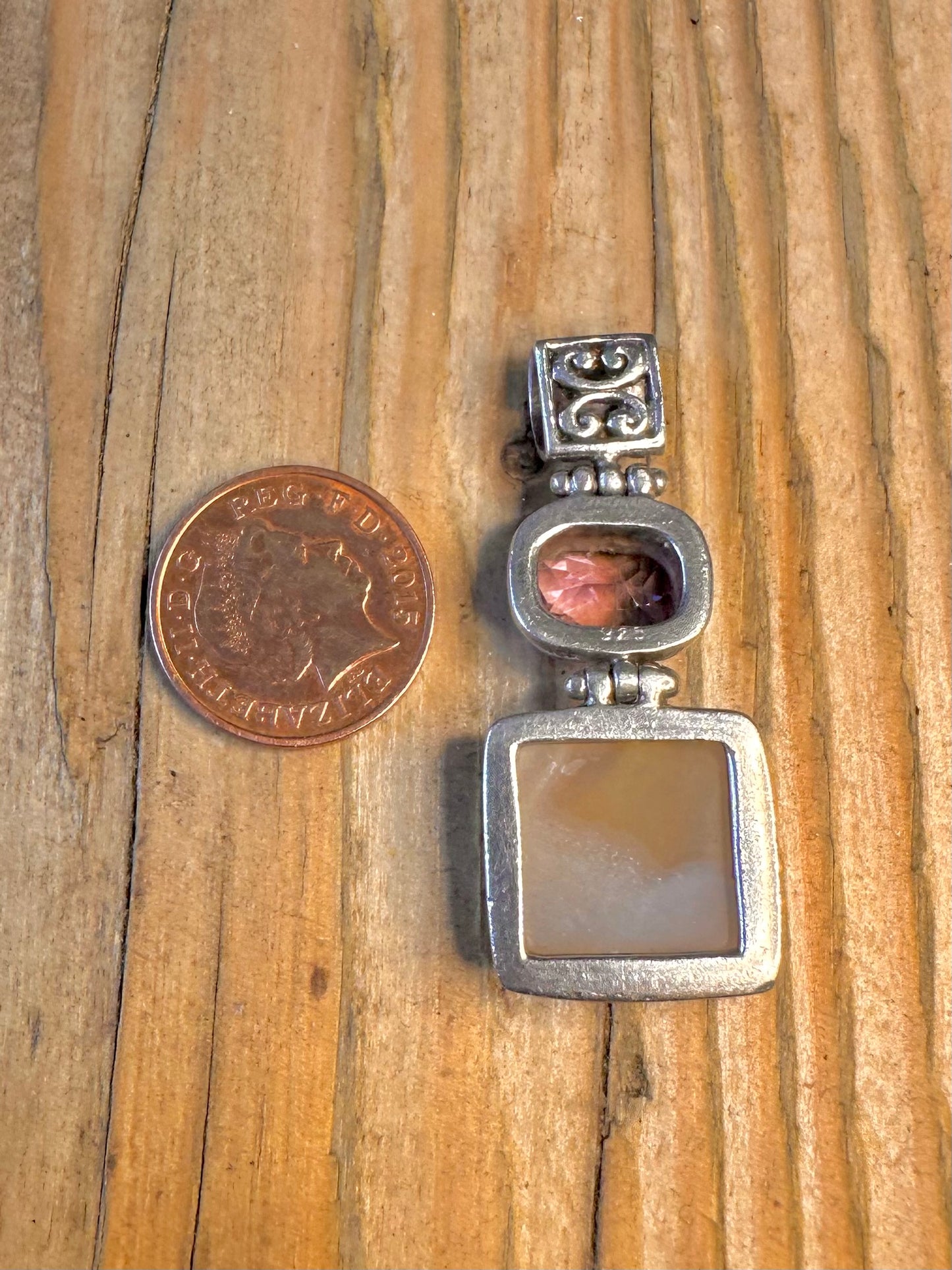 Purple Stone and Druzy Decorative 925 Sterling Silver Pendant