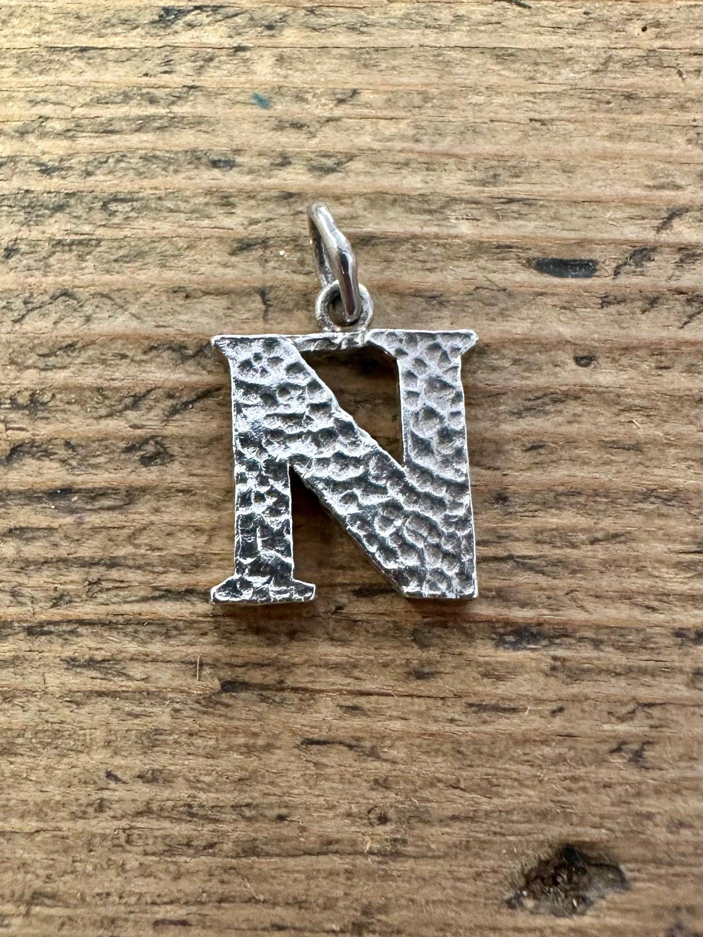 Vintage Textured Letter N Silver Pendant