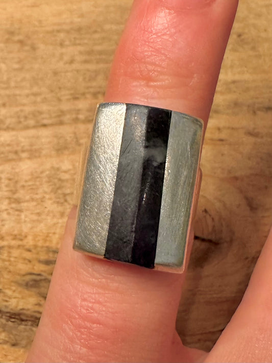 Vintage Black Rectangle 925 Silver Size I Ring