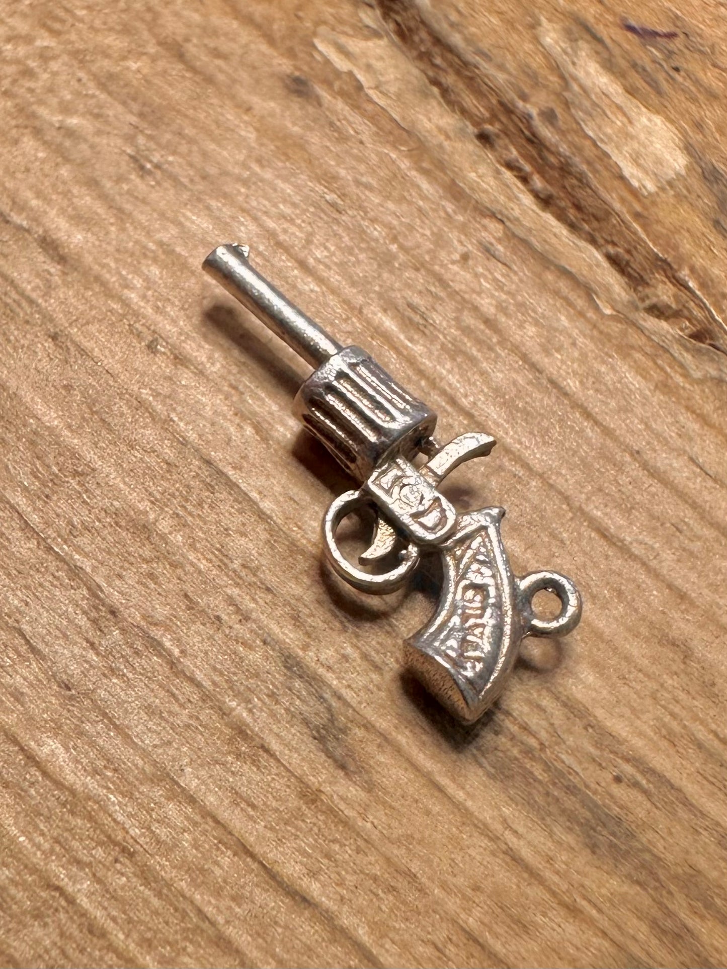 Vintage Revolver Articulated 925 Silver Charm Pendant