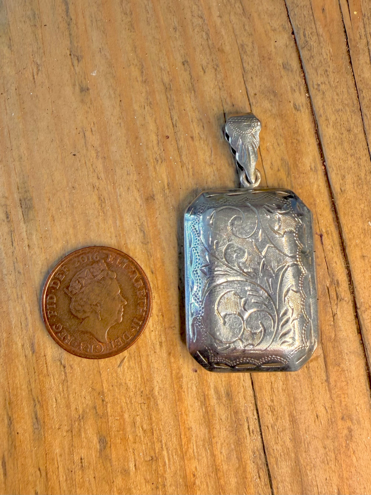 Large Rectangle 1978 Floral Engraved Hallmarked Locket 925 Sterling Silver Pendant