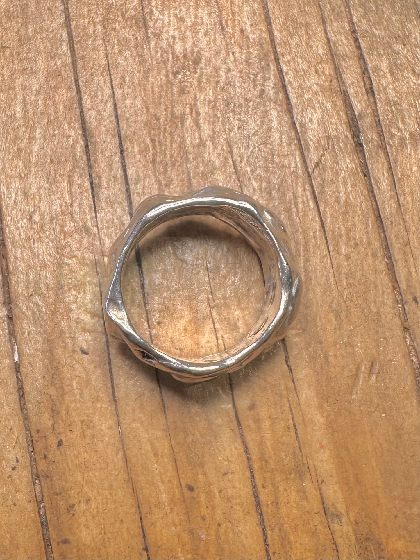 Modernist klobiger, strukturierter Ring aus 925er Sterlingsilber, punziert, Größe L