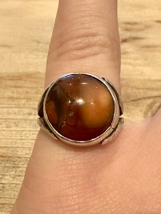 Vintage Orange Agate Bark Effect Silver Size K1/2 Ring