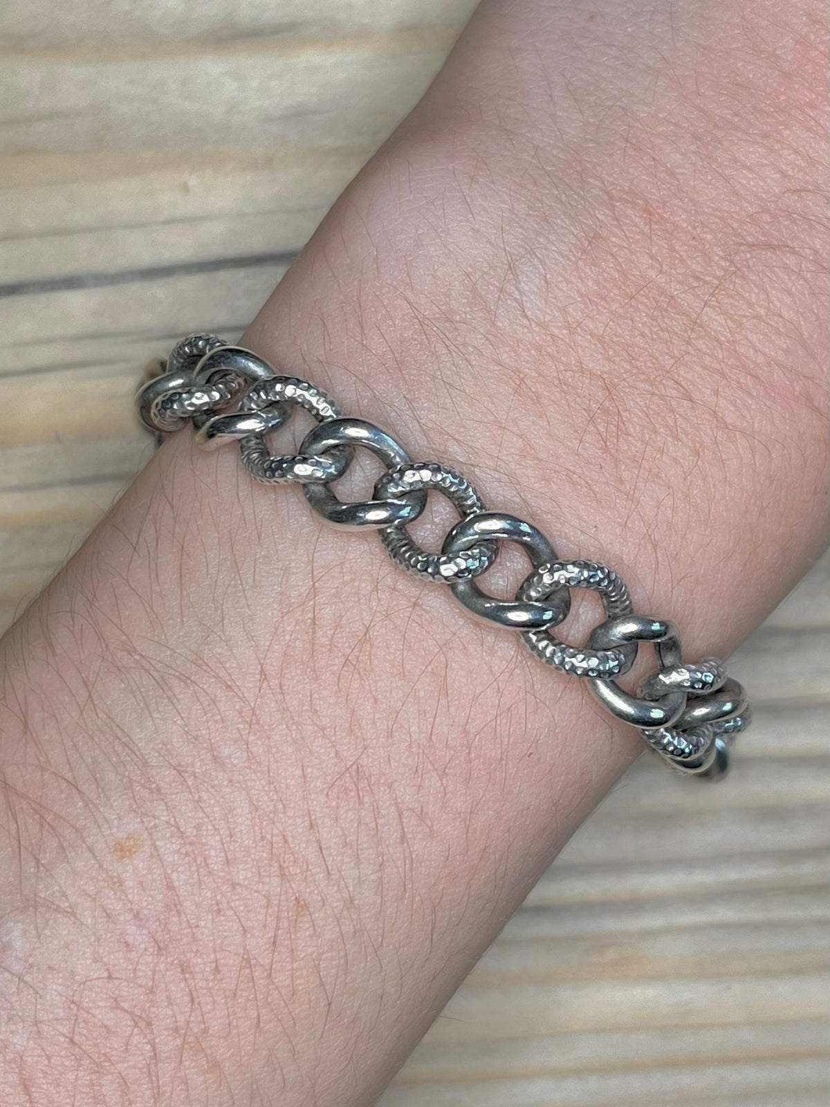 Chunky Textured Curb Link Spring Ring Clasp 925 Sterling Silver 7.5 inch Bracelet