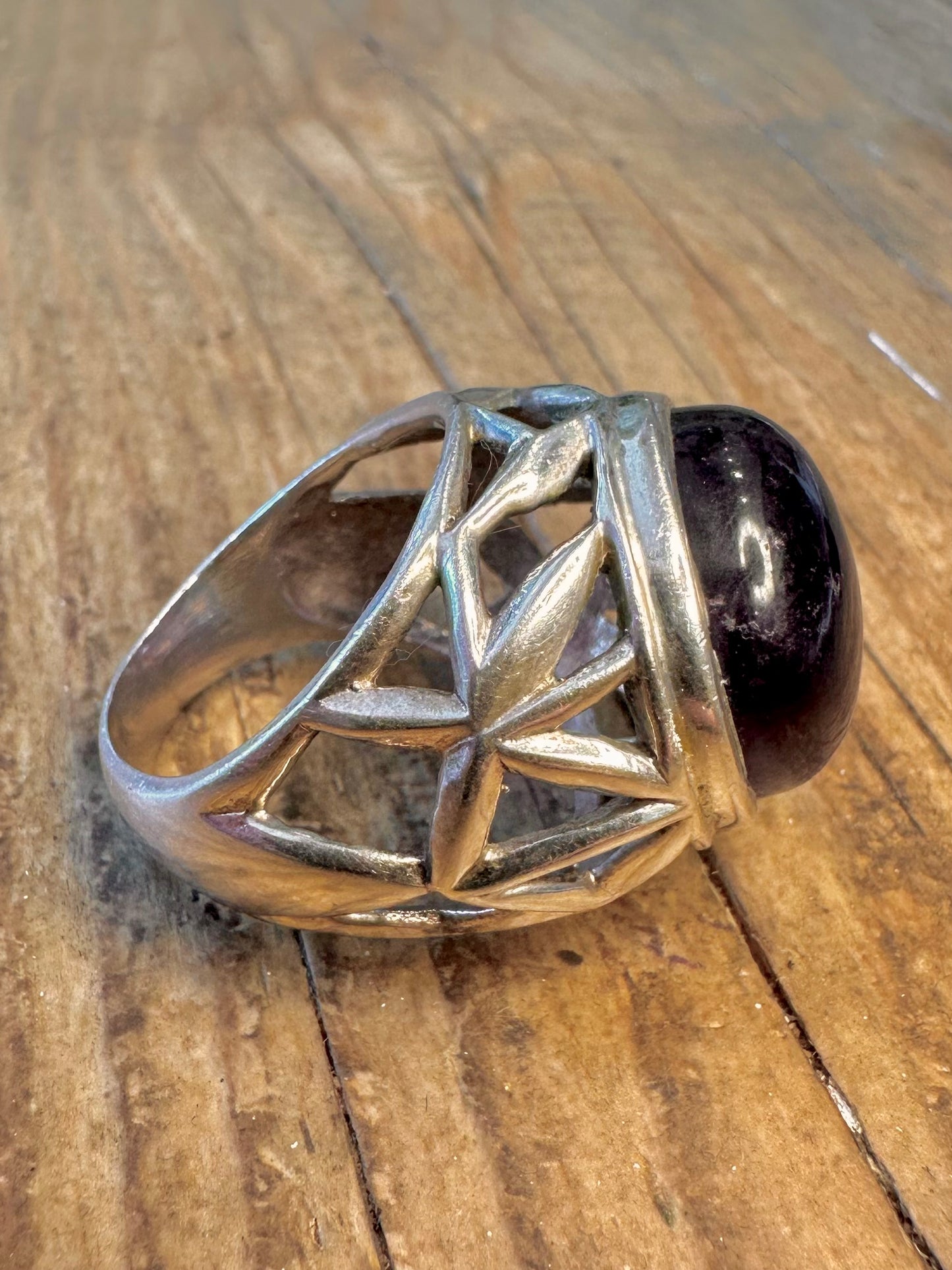 Amethyst-Kuppel, geometrisch, 925er Sterlingsilber, Ring Größe S