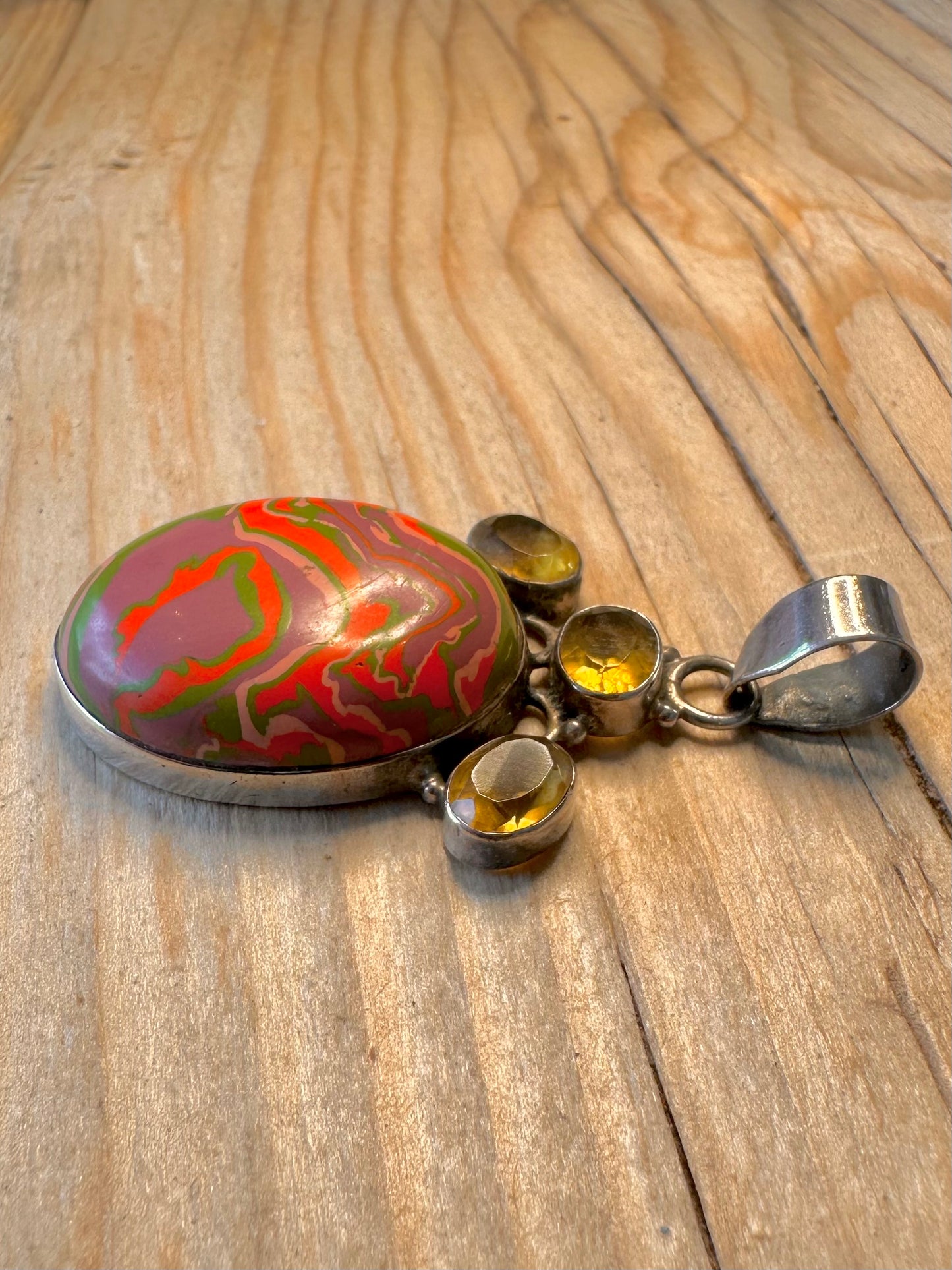 Vintage Citrine and Agate 925 Silver Pendant