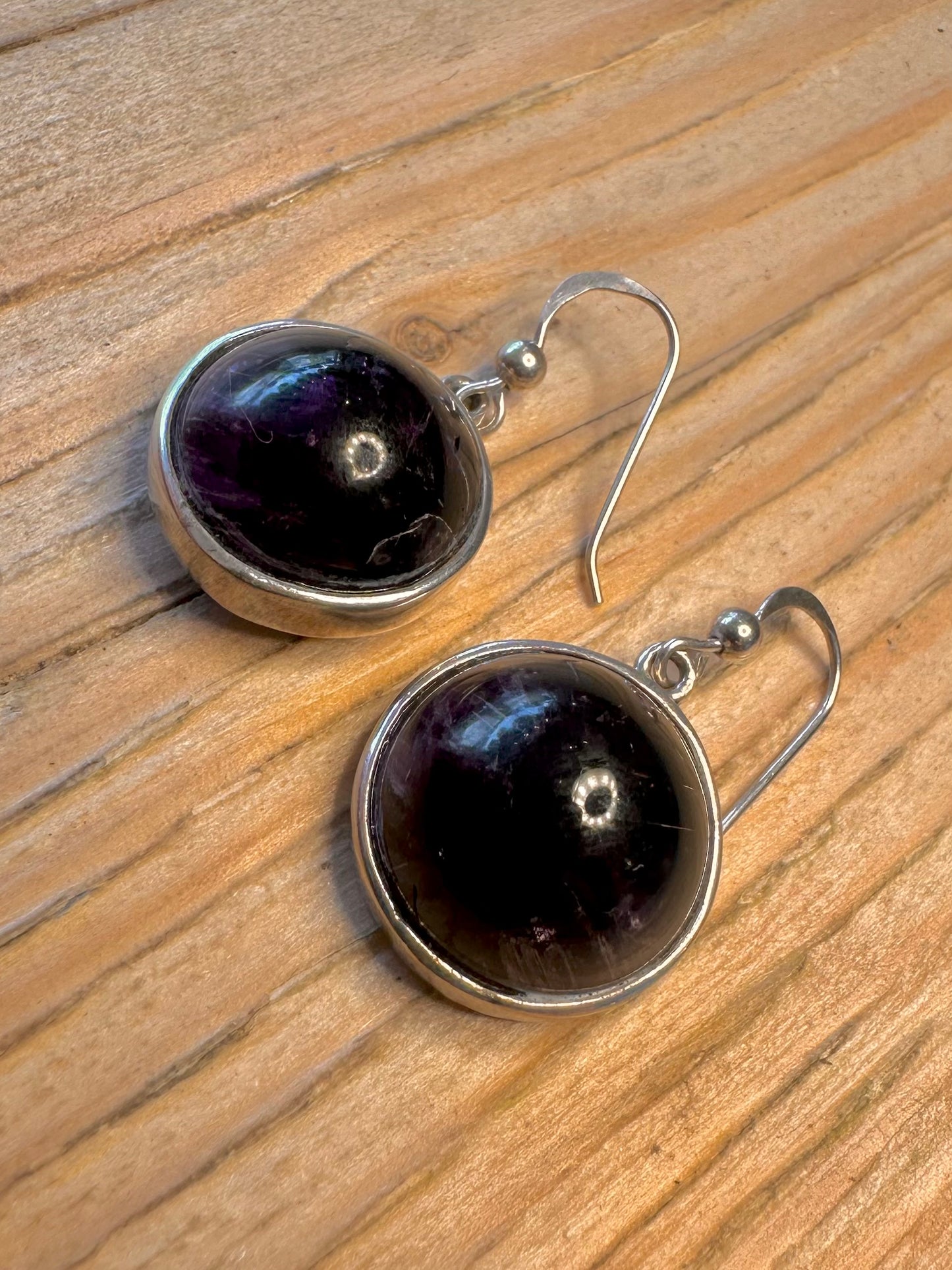 Vintage Amethyst Circle 925 Sterling Silver Earrings