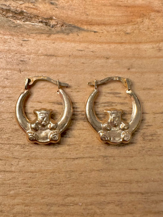 Vintage 9ct Gold Teddy Bear Hoops 375 Earrings