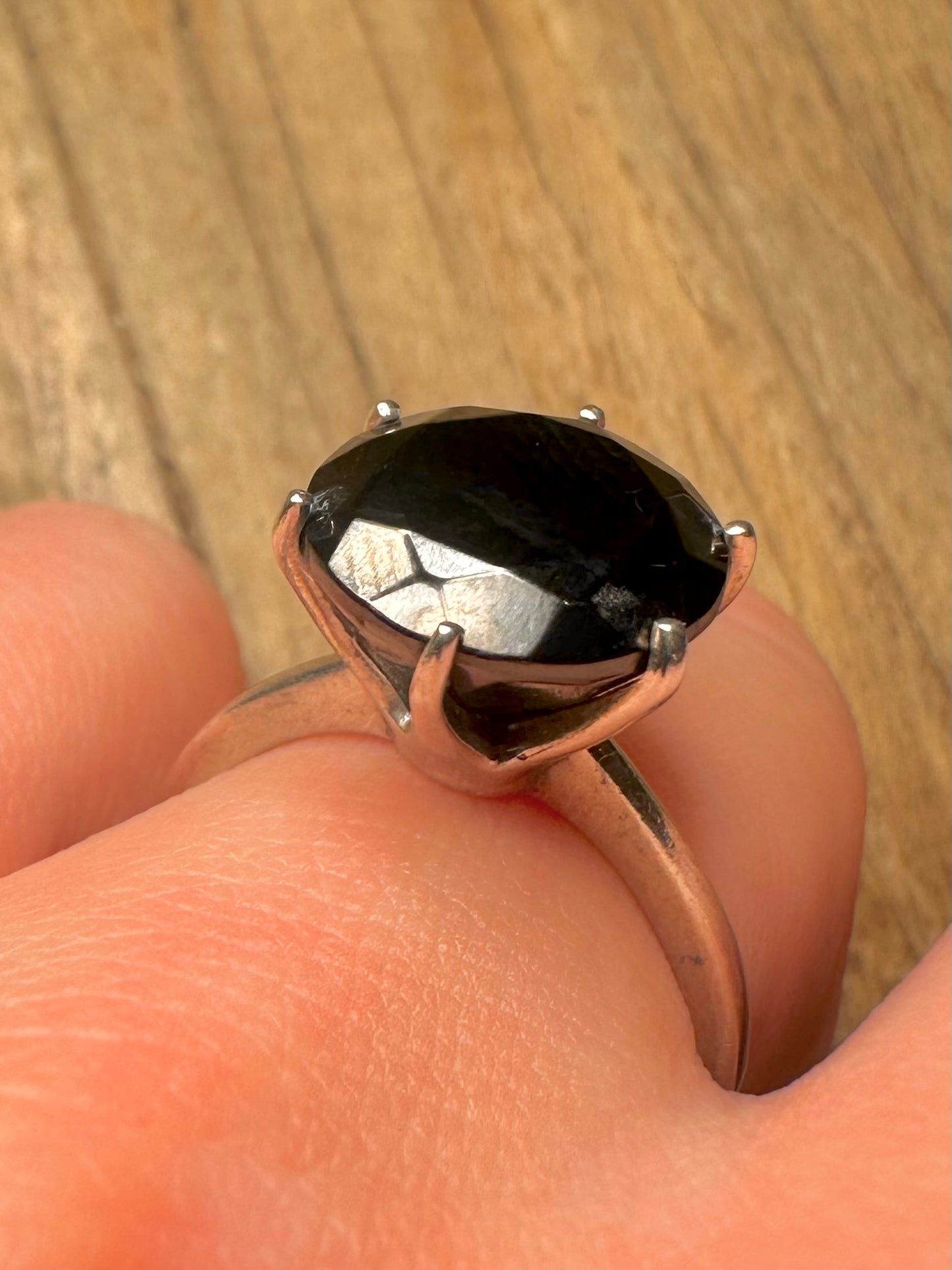 Vintage Black Stone 925 Sterling Silver Size O1/2 Ring