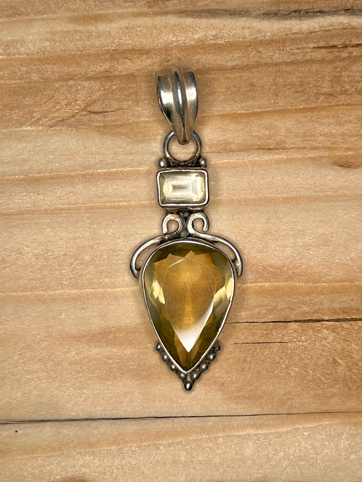 Citrine Double Stone 925 Sterling Silver Pendant