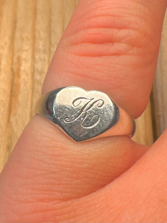 Vintage 1986 Heart Signet 925 Silver Size K1/2 Ring