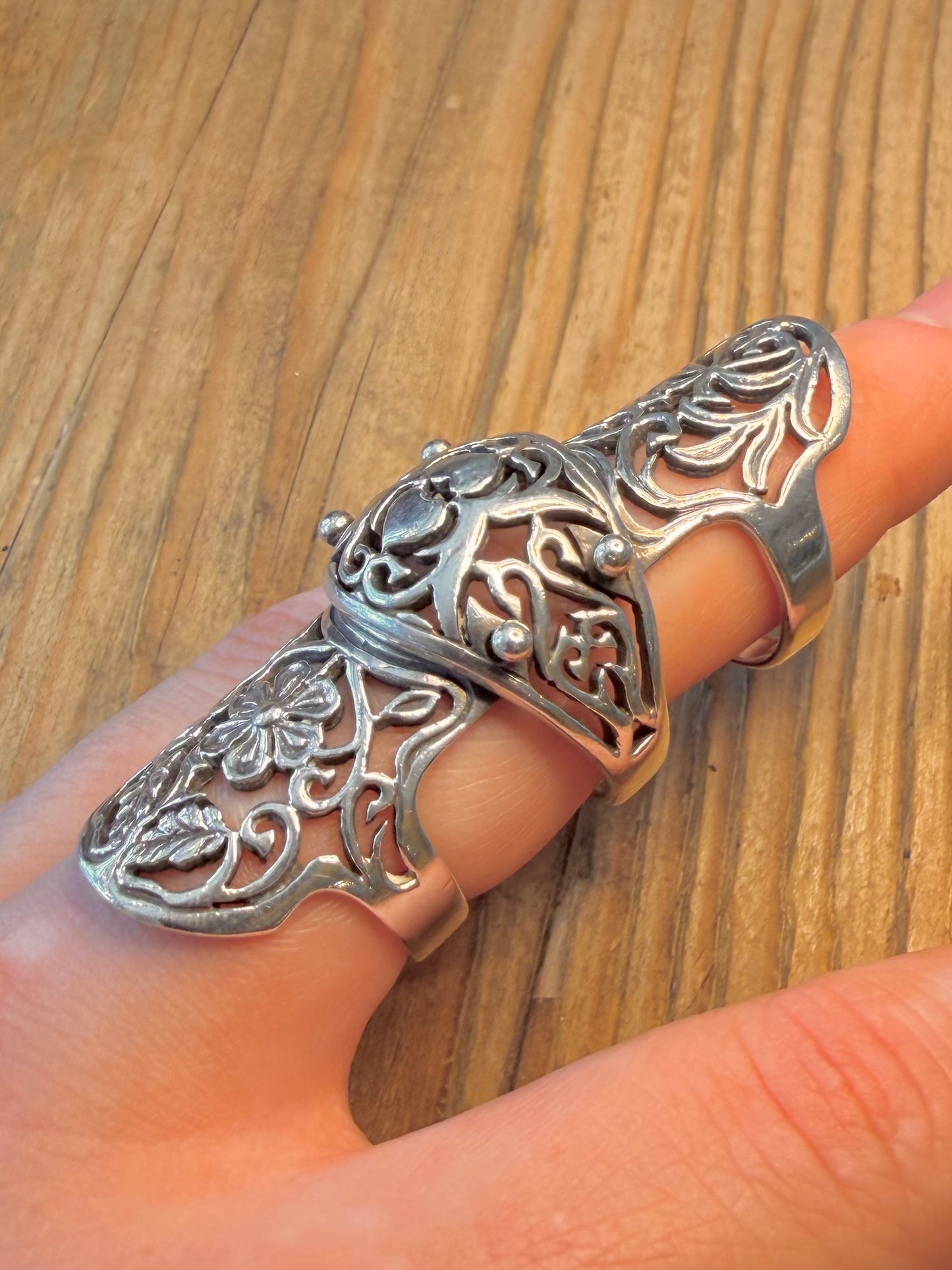 Floral Armour Full Finger Articulated 925 Sterling Silver Size N Q T Ring