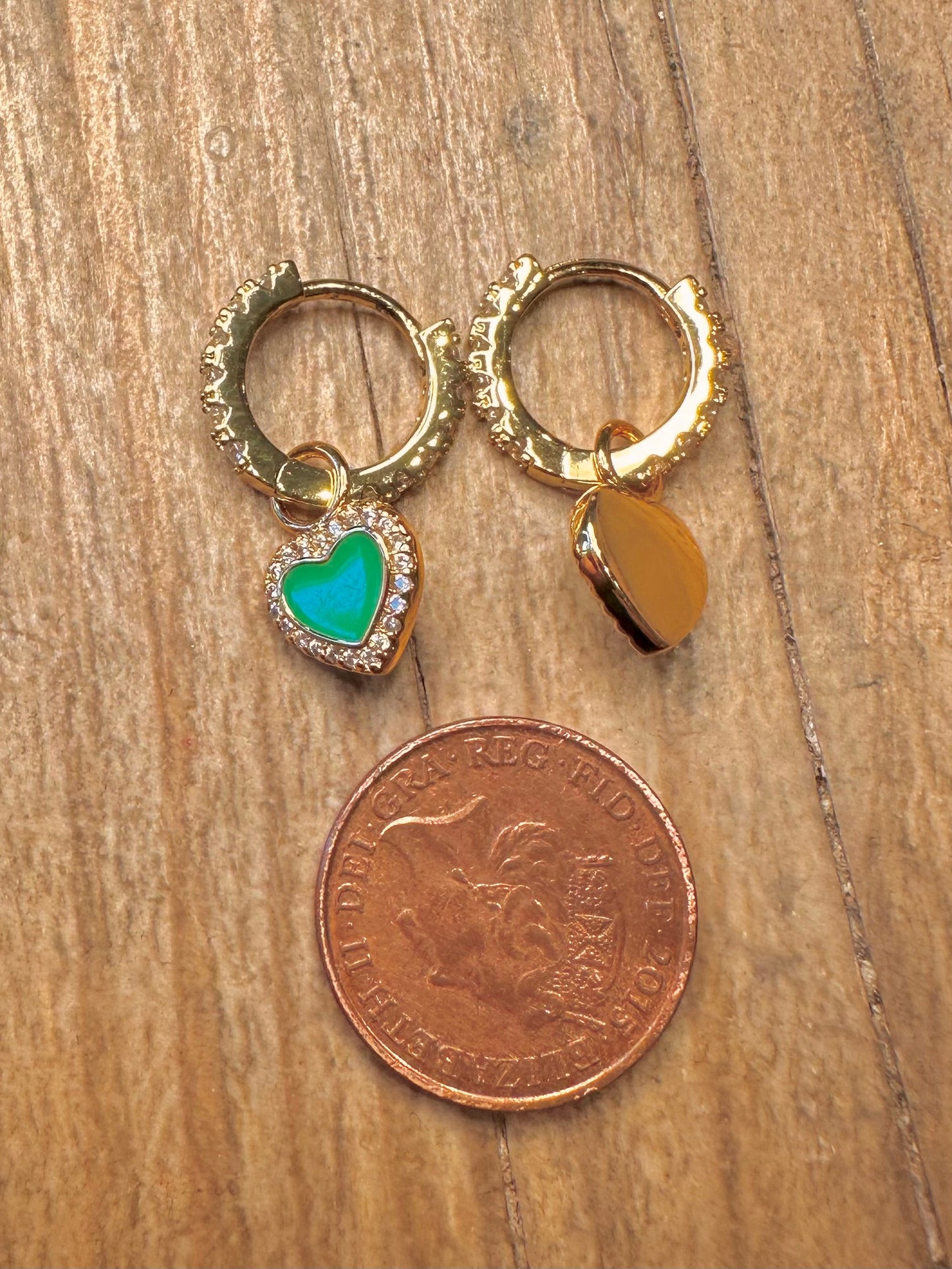 Modern CZ Stone and Green Heart Gold on 925 Sterling Silver Earrings