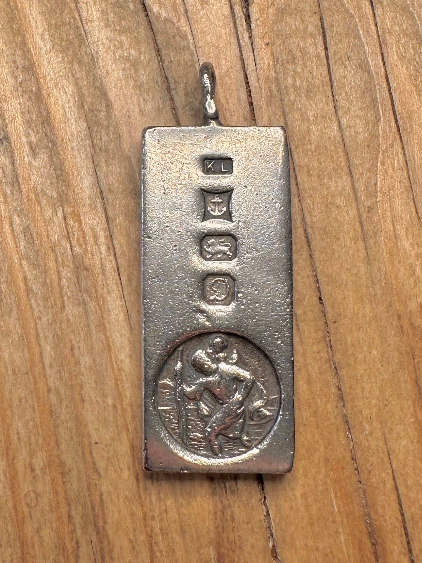 Vintage 1978 Ingot St Christopher 925 Sterling Silver Pendant