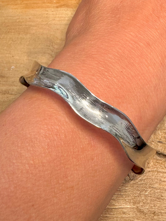 Abstract Wave Concave 925 Silver Bangle