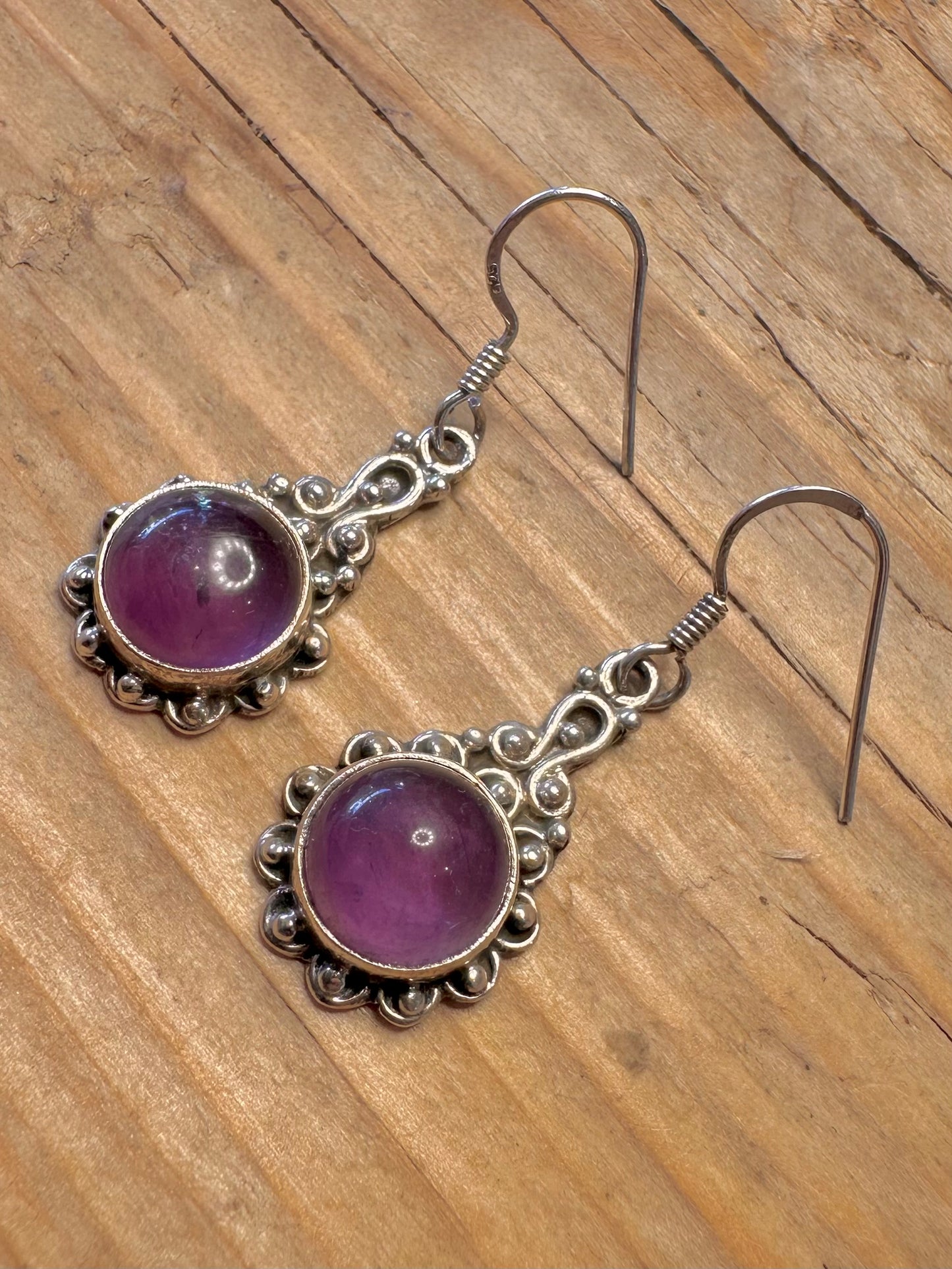 Vintage Lila Amethyst Boho 925 Sterling Silber Ohrringe