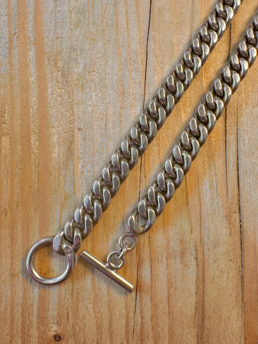 Vintage Chunky Curb Chain T Bar 925 Sterling 18.5 inch Necklace