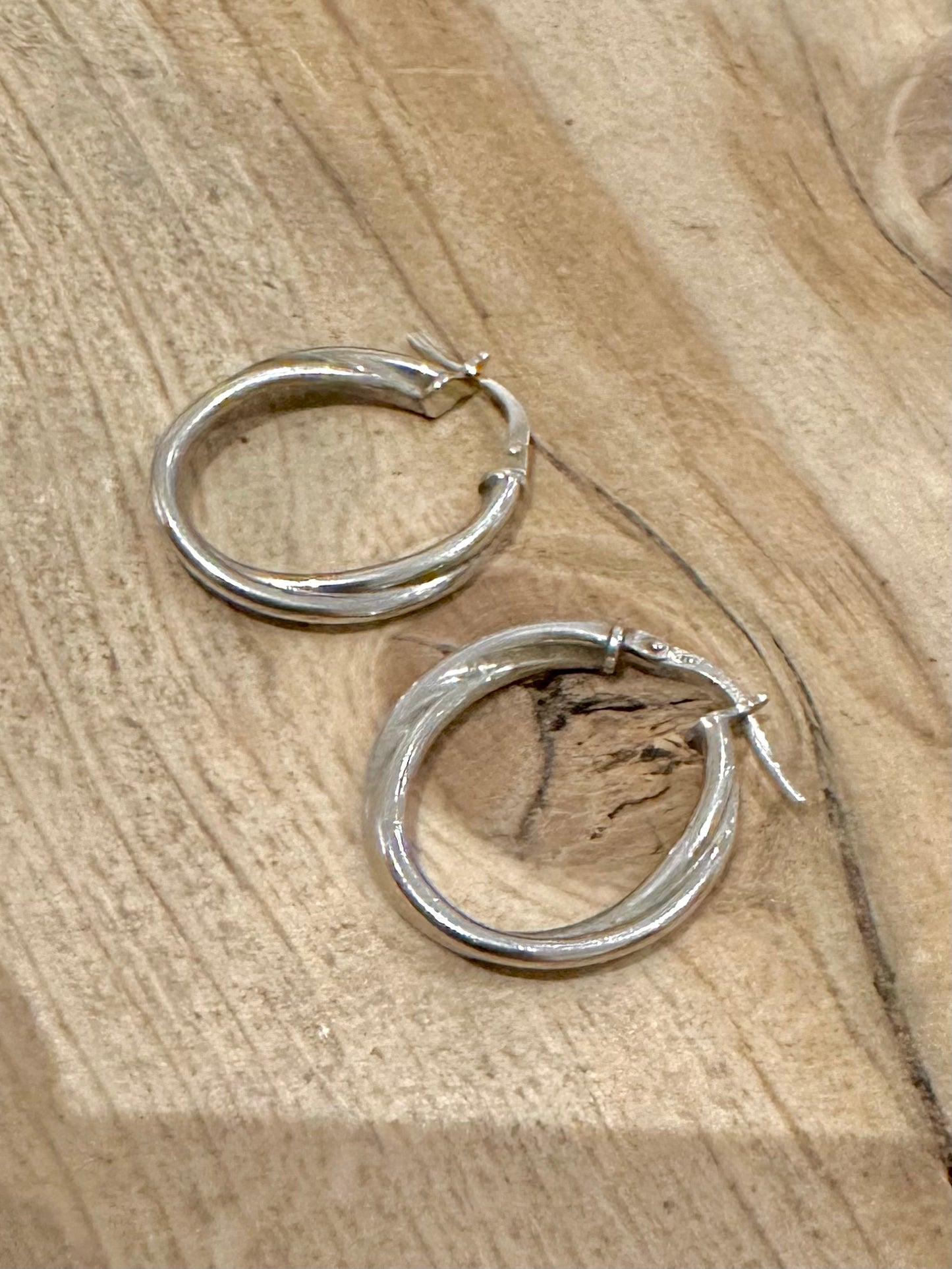 Vintage Twisted Oval Hoops 925 Silver Earrings