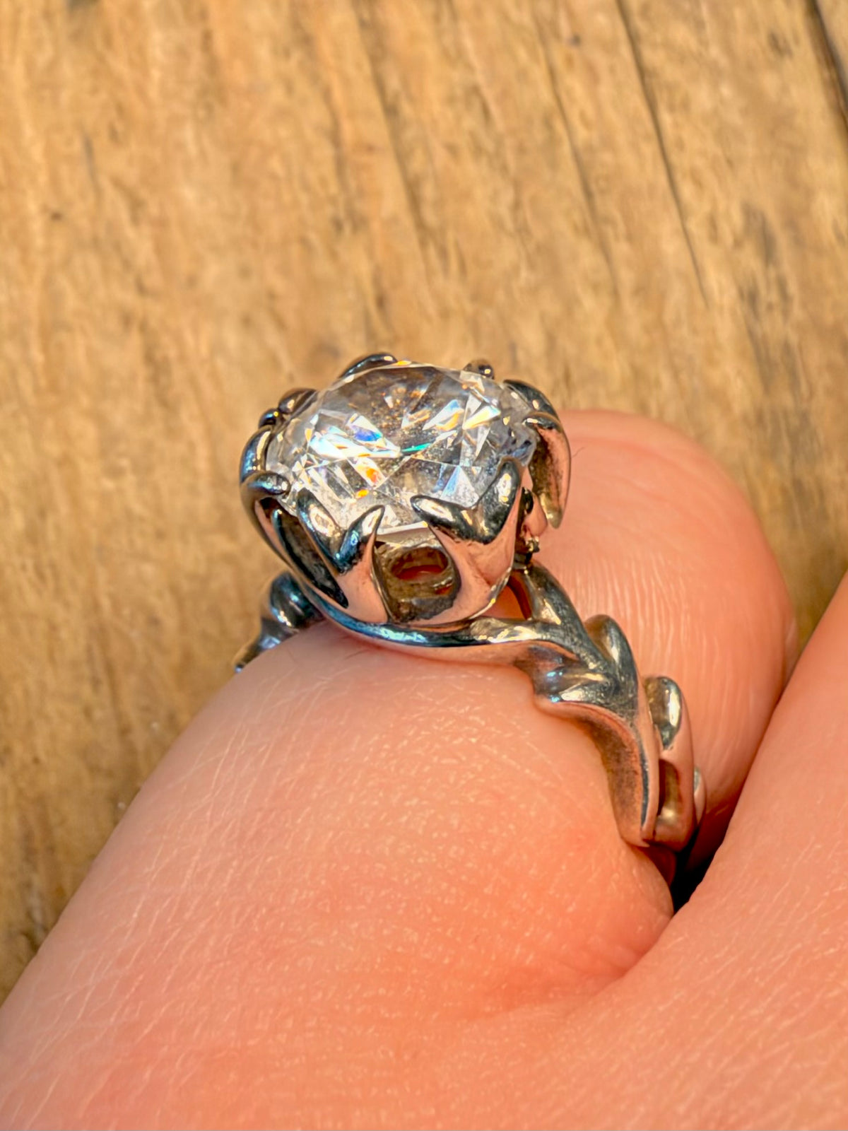 CZ Stone Thorn Flower Band 925 Sterling Silver Size J1/2 Ring