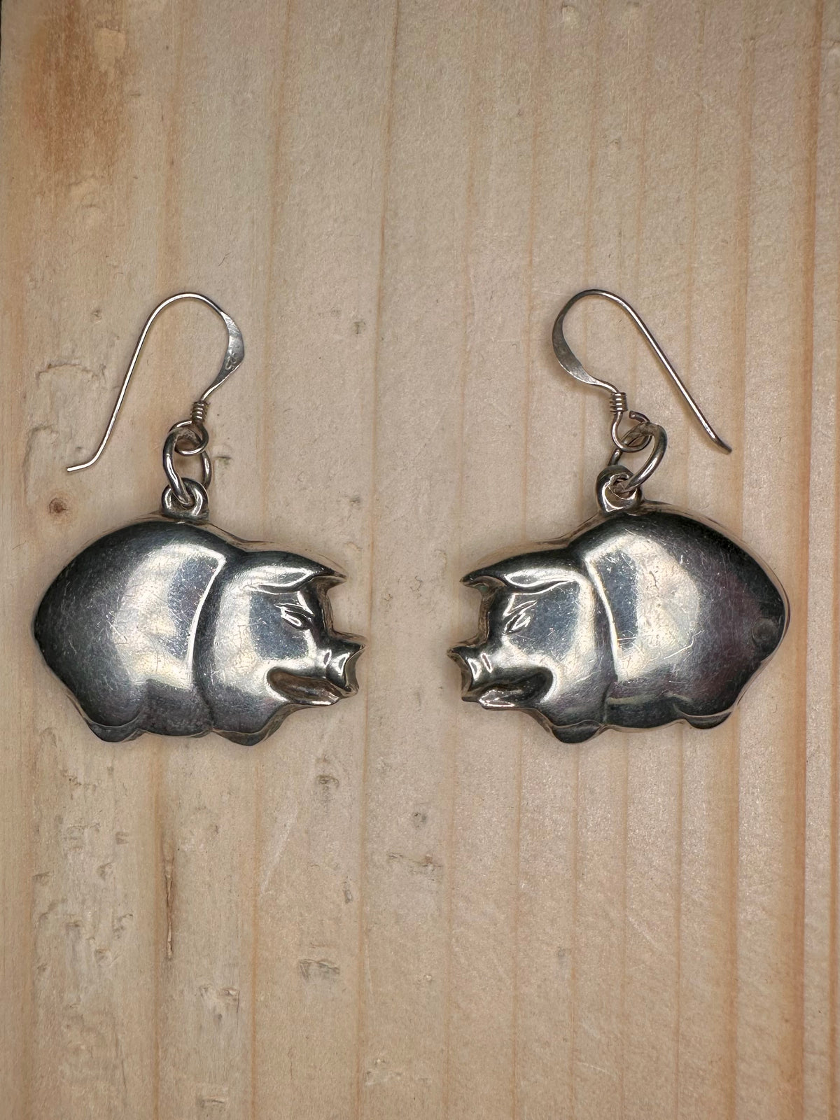 Large Pig 925 Sterling Silver Earrings
