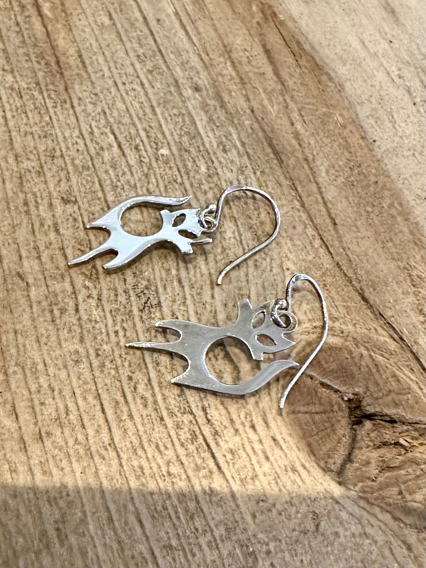 Vintage Cat Dangle 925 Silver Earrings