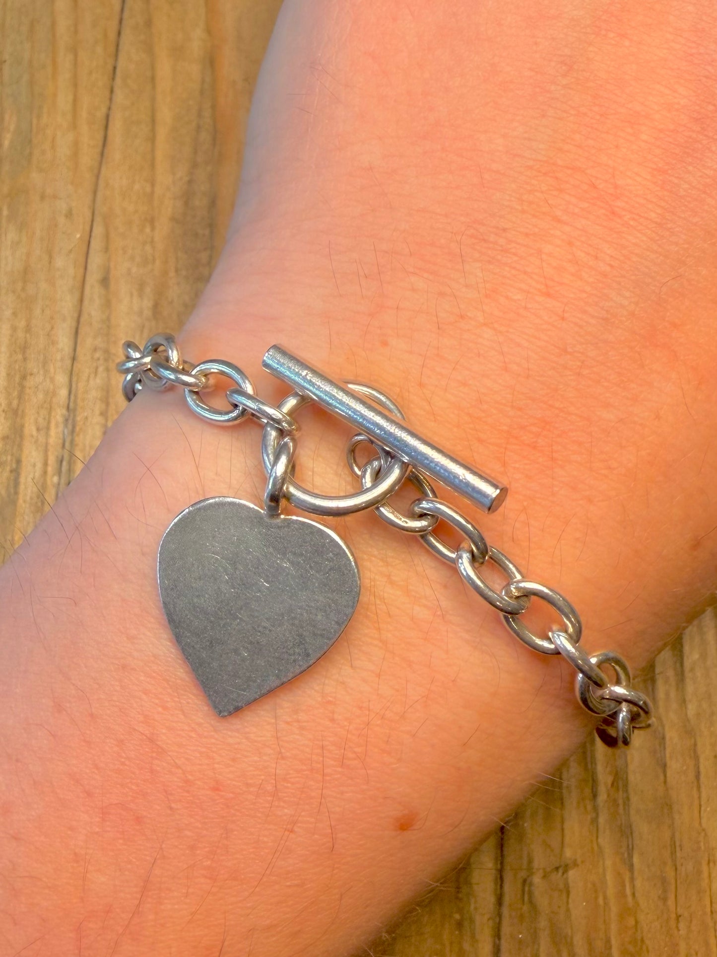 Belcher T Bar Heart 925 Sterling Silver 8 inch Bracelet