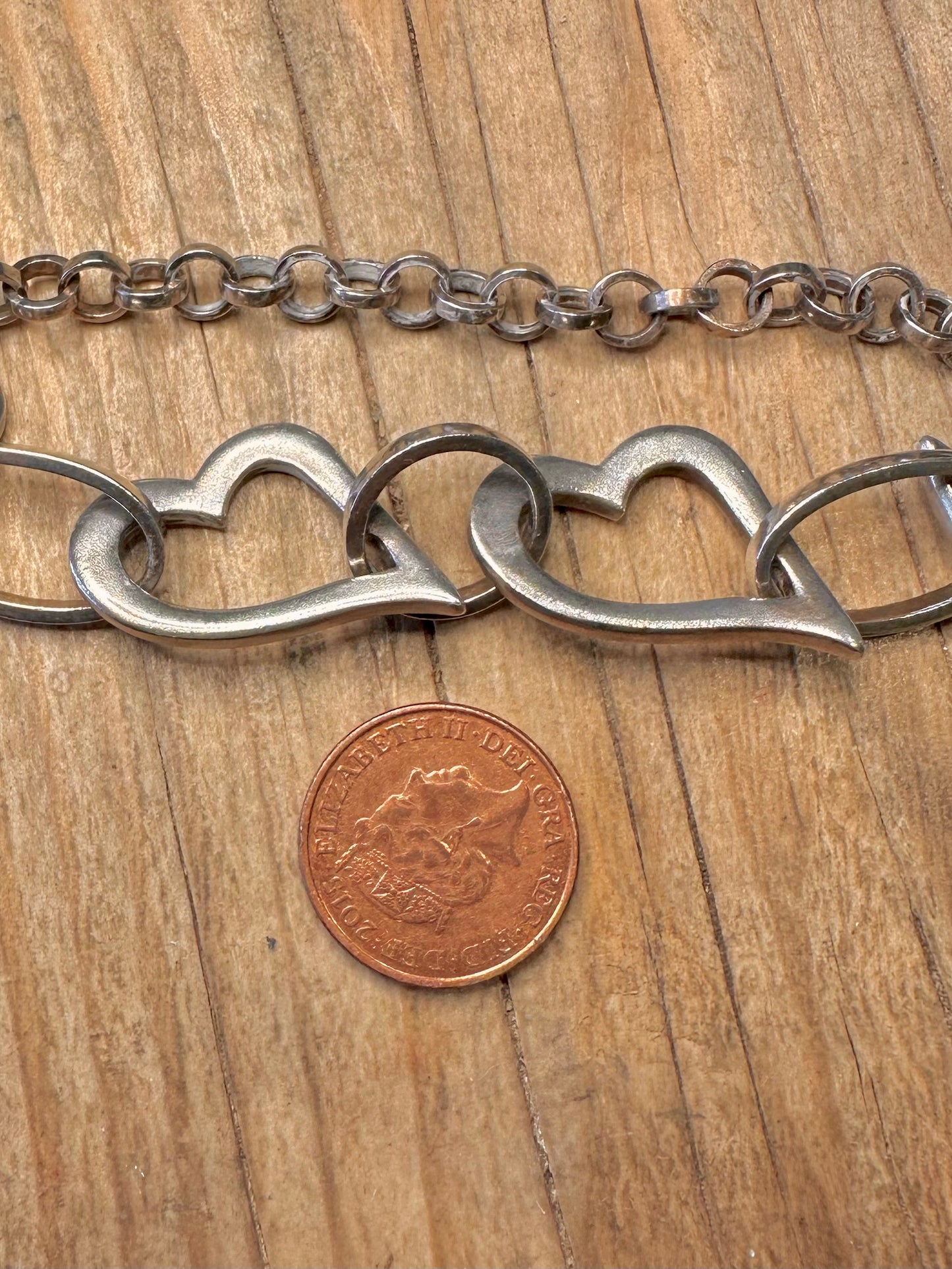 Abstract Heart Link 925 Sterling Silver 6.7 to 9.5 inch Bracelet