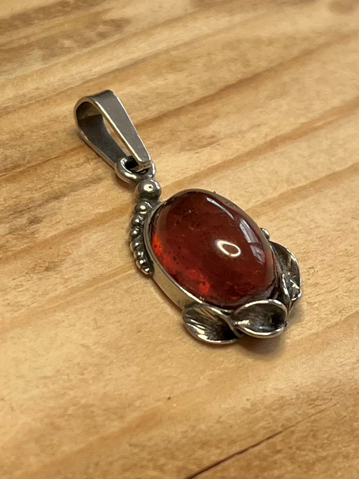 Oval Amber Ornate 925 Sterling Silver Pendant