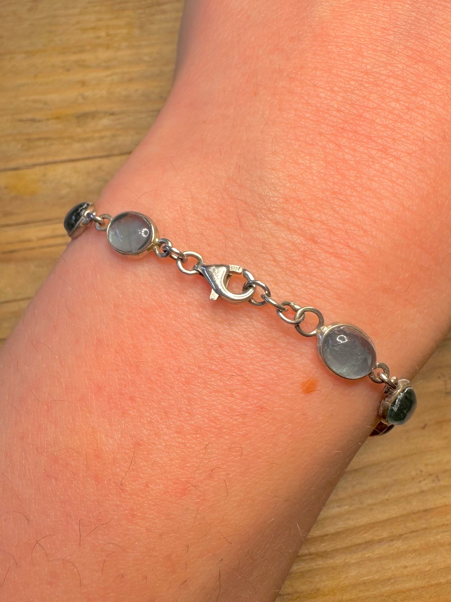 Vintage Blue Quarts 925 Sterling Silver 7.3 inch Bracelet