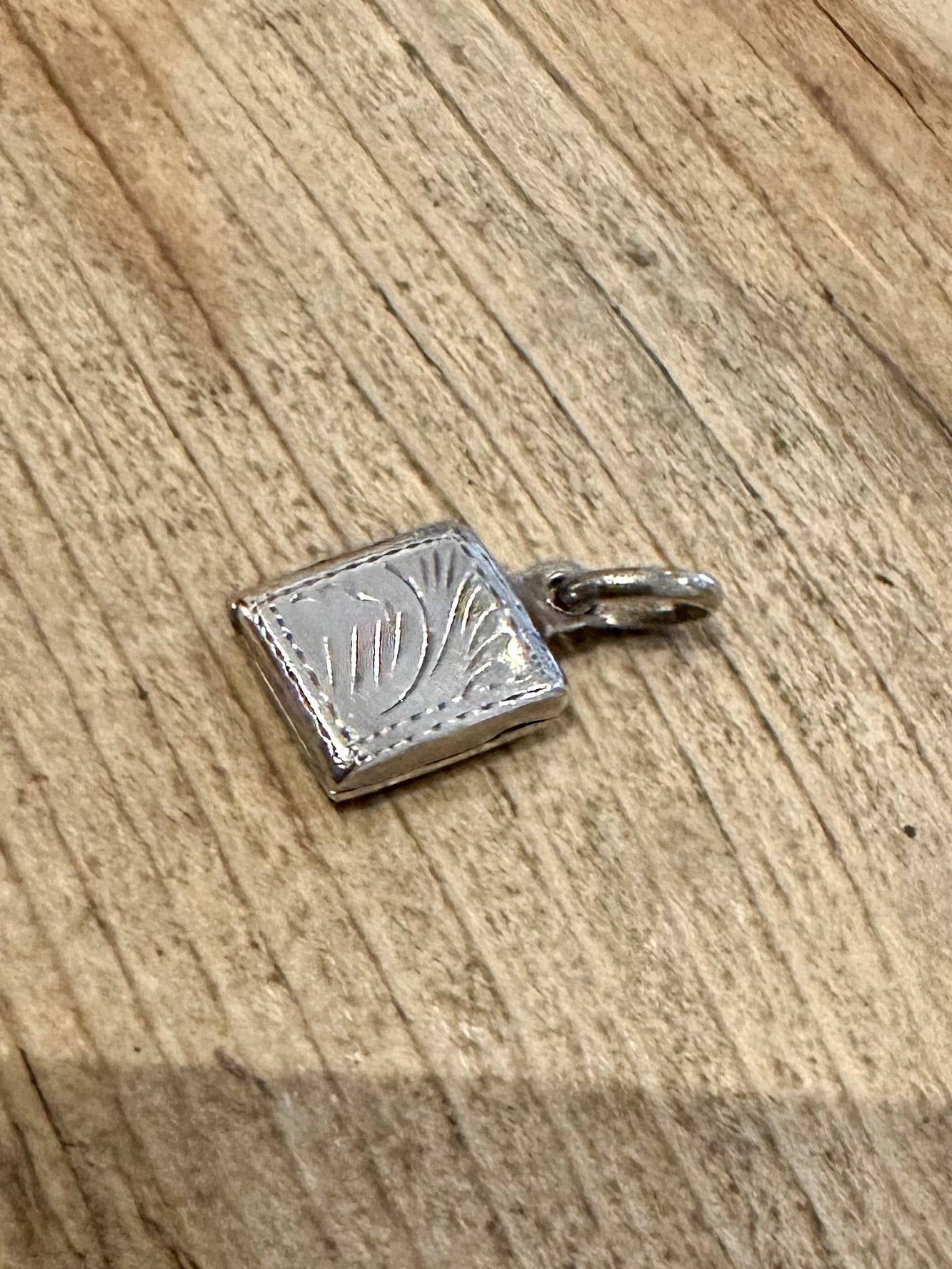 Vintage Small Square Engraved 925 Silver Locket Pendant