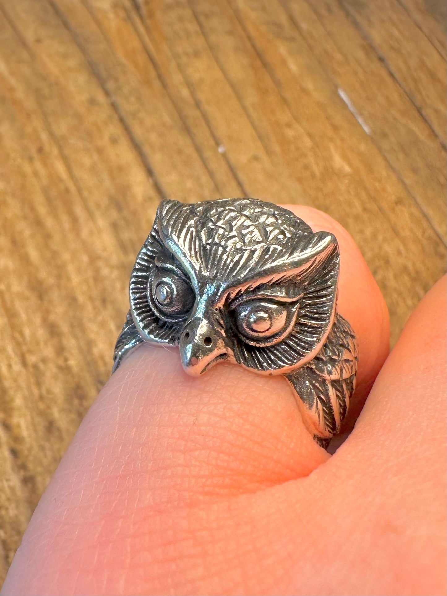 Oxidised Intricate Owl 925 Sterling Silver Size L1/2 Ring