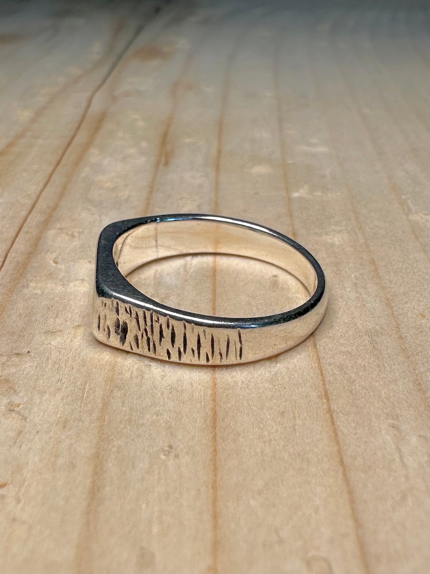 Heart Signet Bark Effect 925 Sterling Silver Size Q Ring