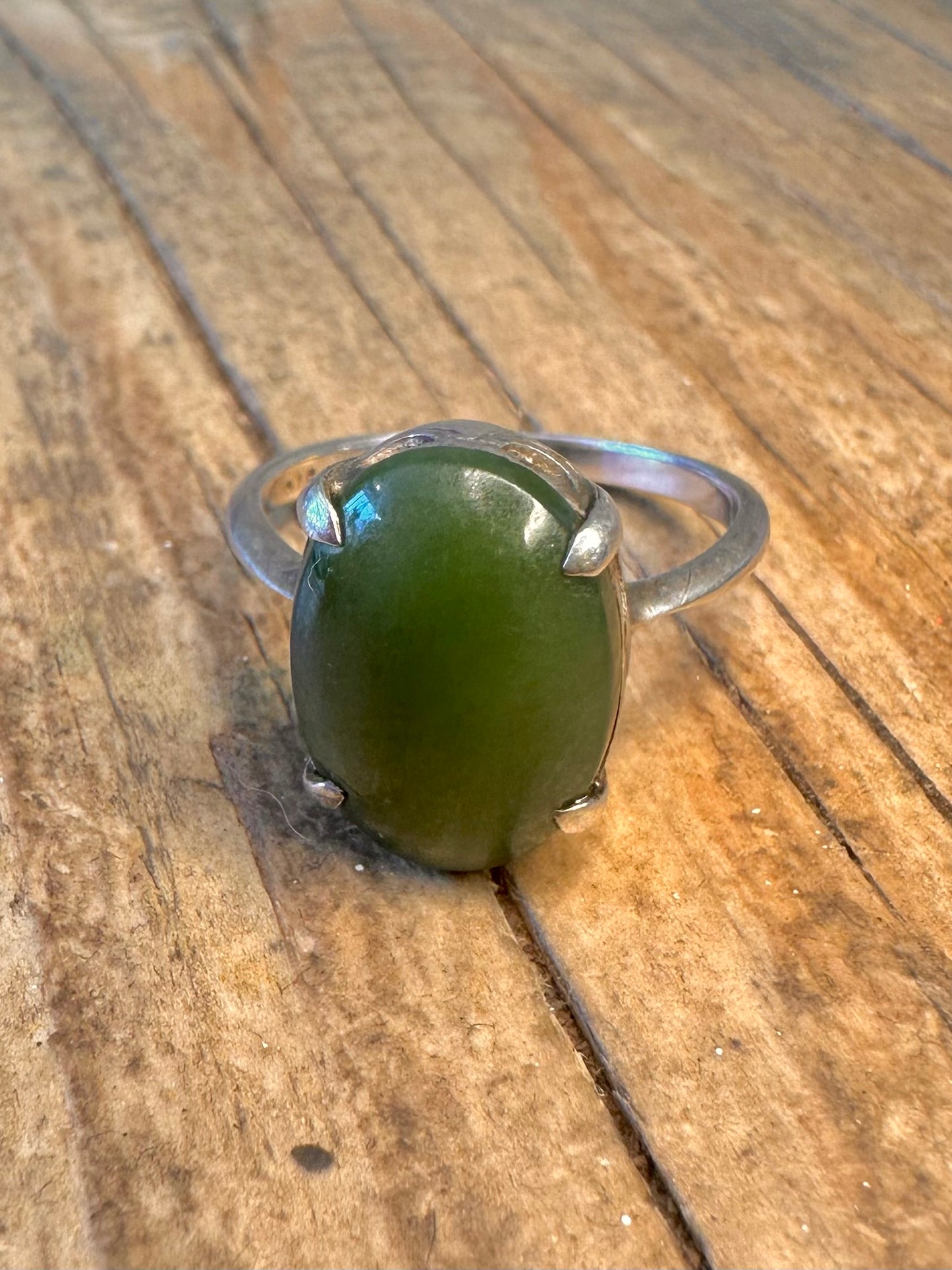 Nephrite Jade Oval 925 Sterling Silver Size O1/2 Ring