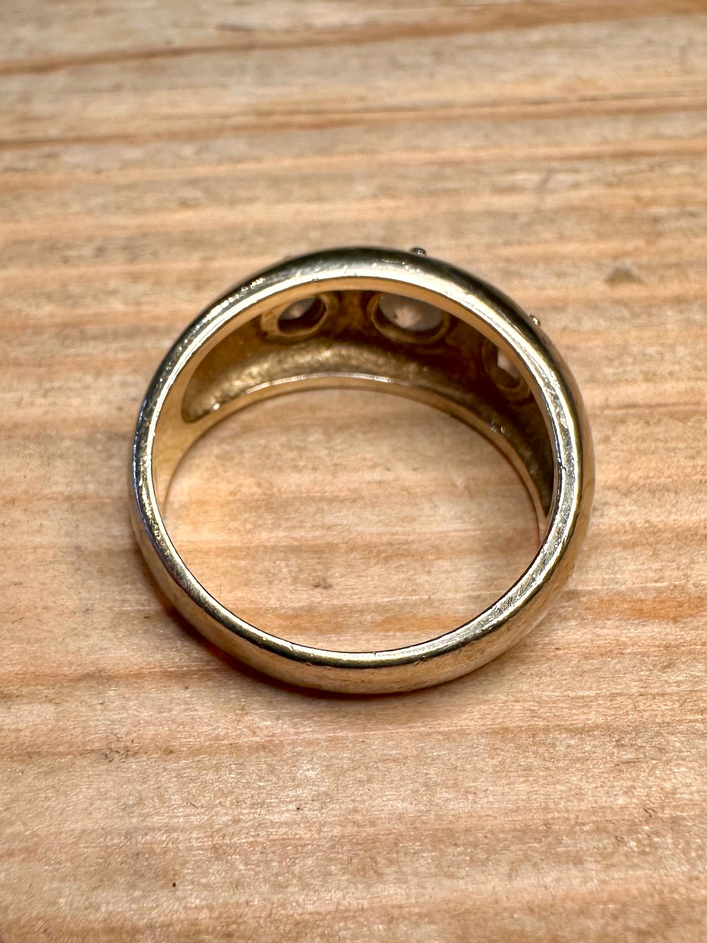 Vintage Gypsy Three White CZ Gold on 925 Sterling Silver Size R Ring