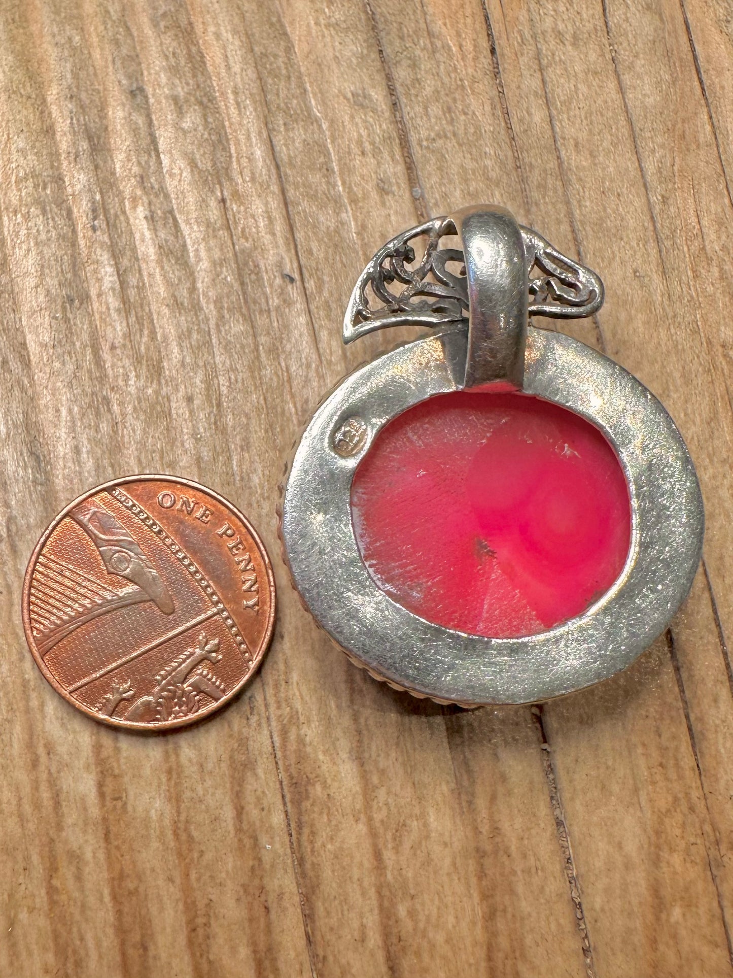 Abstract Pink Druzy Wavy 925 Sterling Silver Pendant