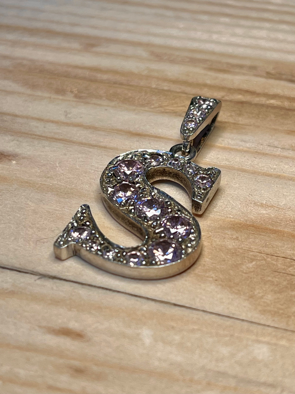 S Shaped Pink Stones 925 Sterling Silver Pendant