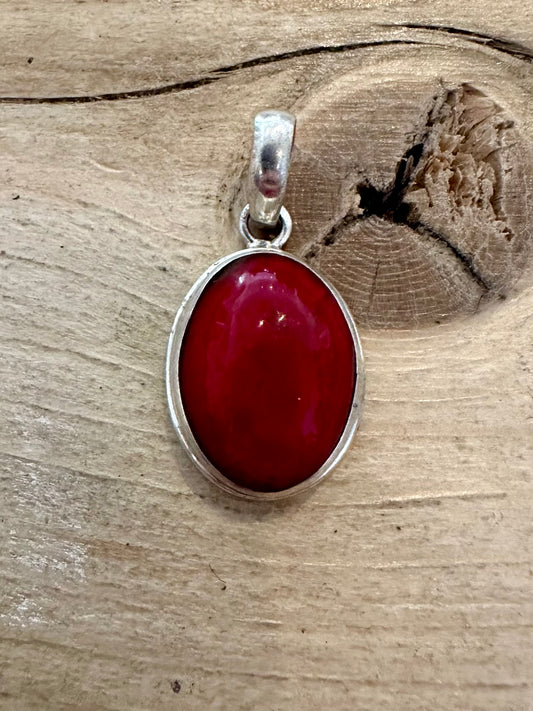 Modern Polished Oval Coral 925 Silver Pendant