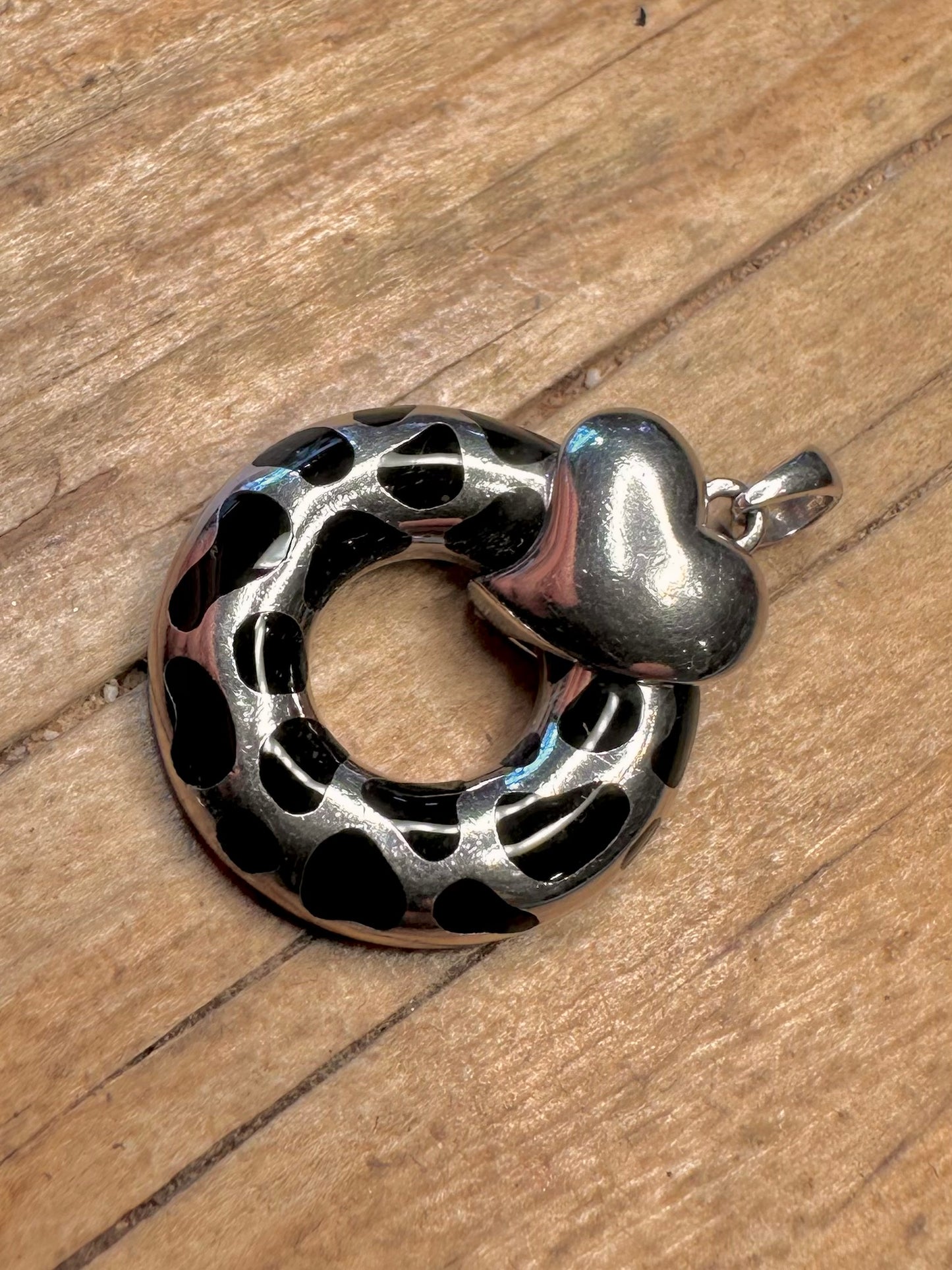 Modernist Pantha Print Heart 925 Sterling Silver Pendant
