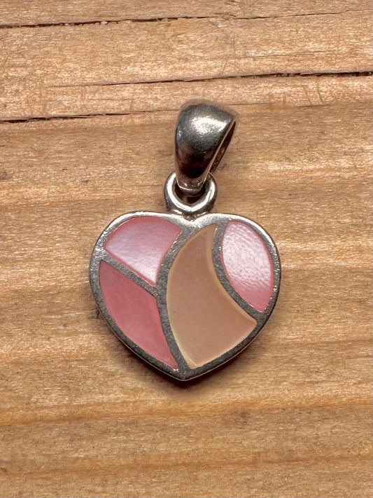 Vintage Pink Mother of Pearl Heart 925 Sterling Silver Pendant