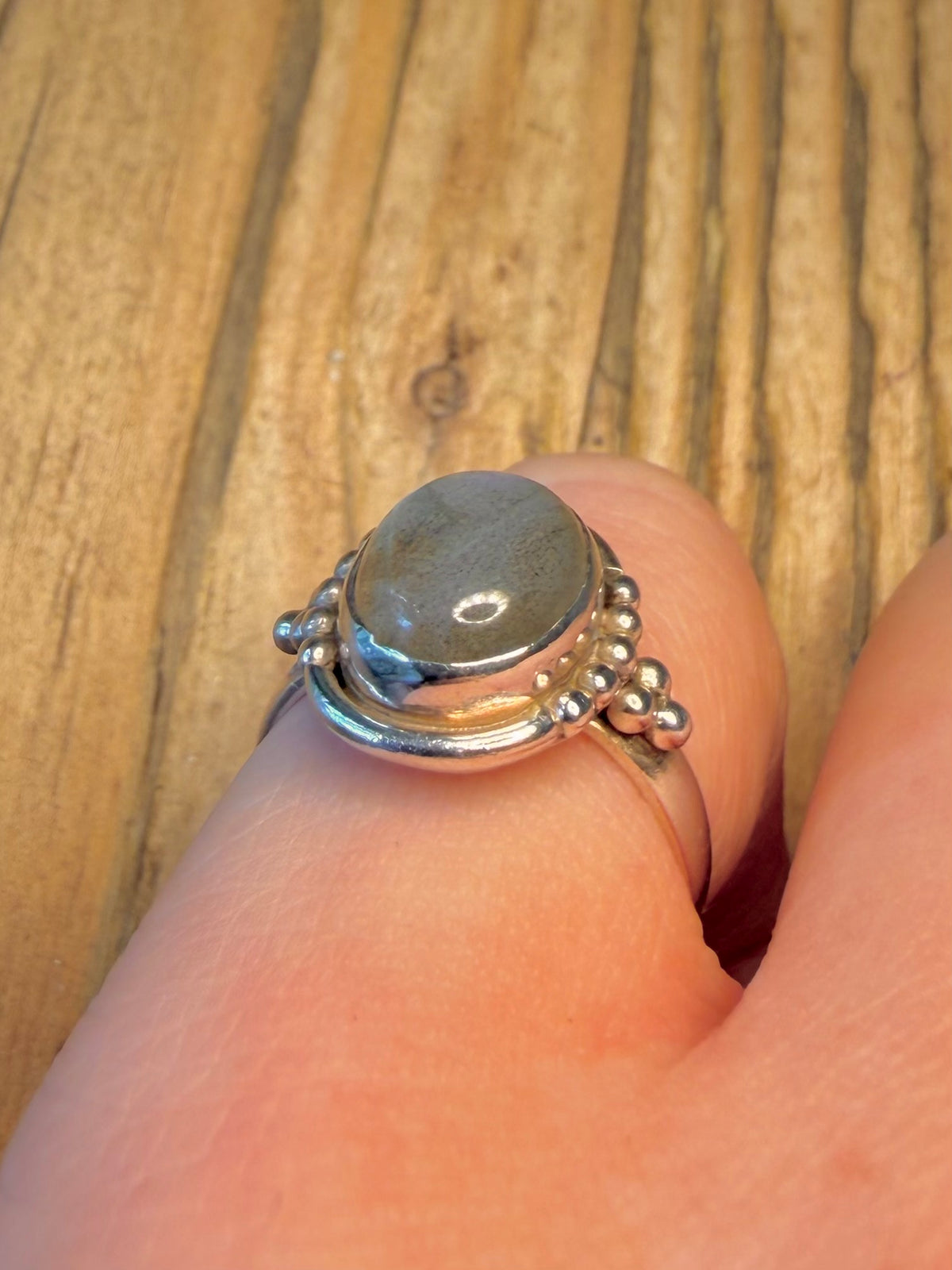 Oval Labradorite Boho Style 925 Sterling Silver Size N Ring