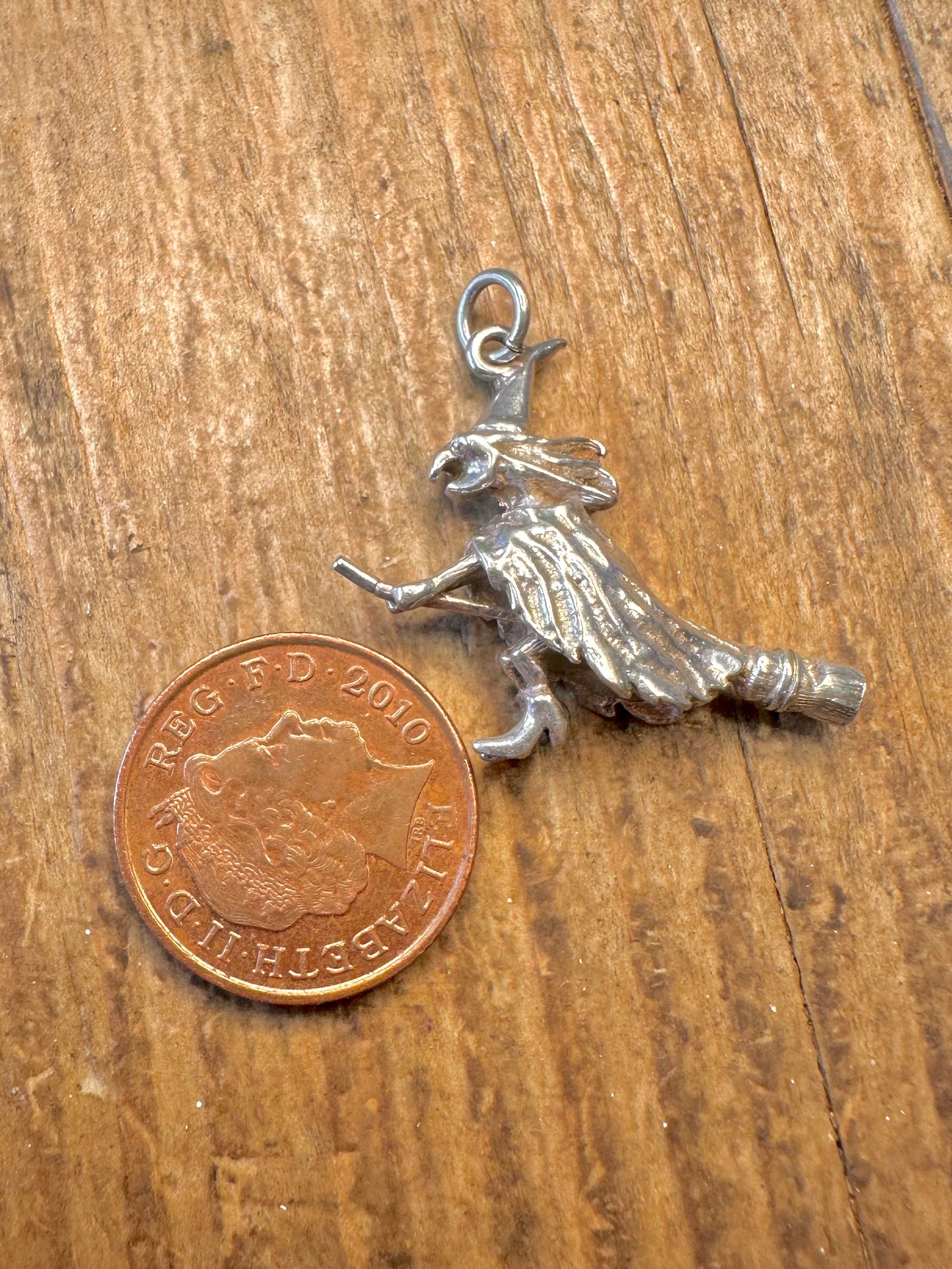 Witch on Broomstick 925 Sterling Silver Pendant
