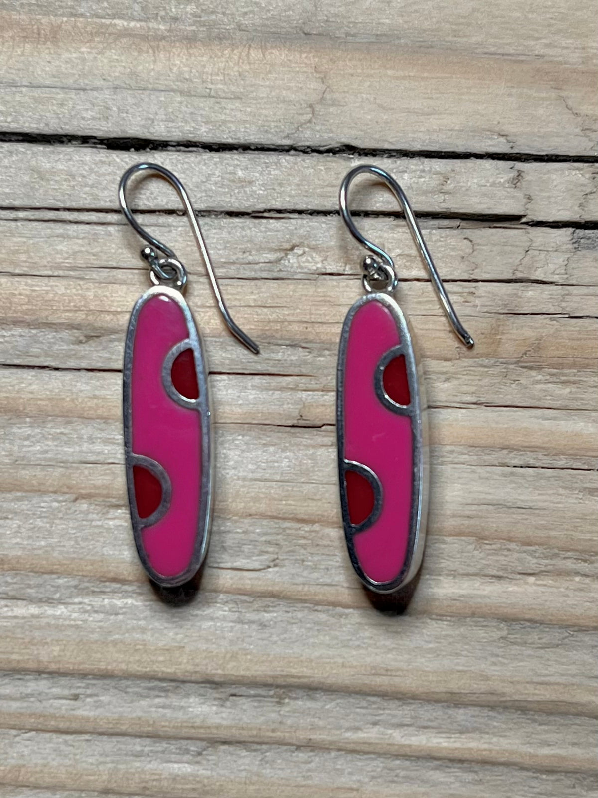 Pink and Red Elongate Oval 925 Sterling Silver Drop Earrings